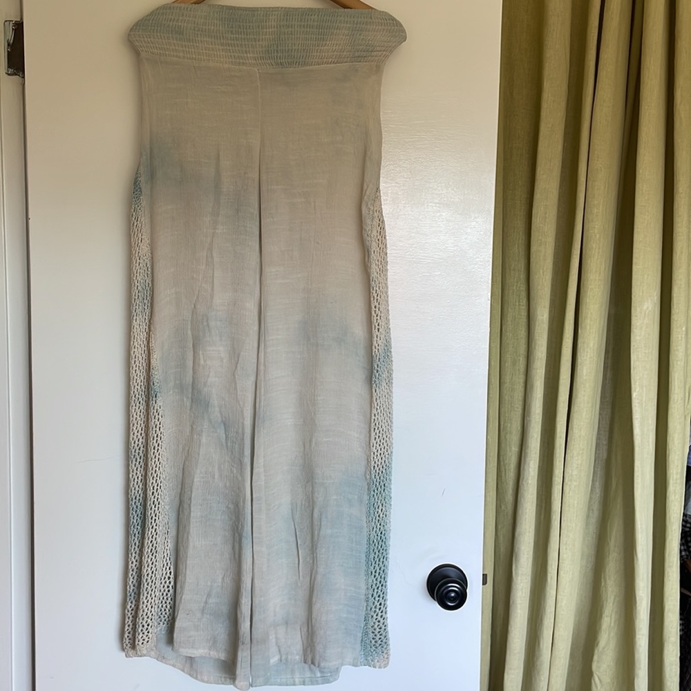 Crochet trim wide leg pants, used in great condition size M, light blue/cream